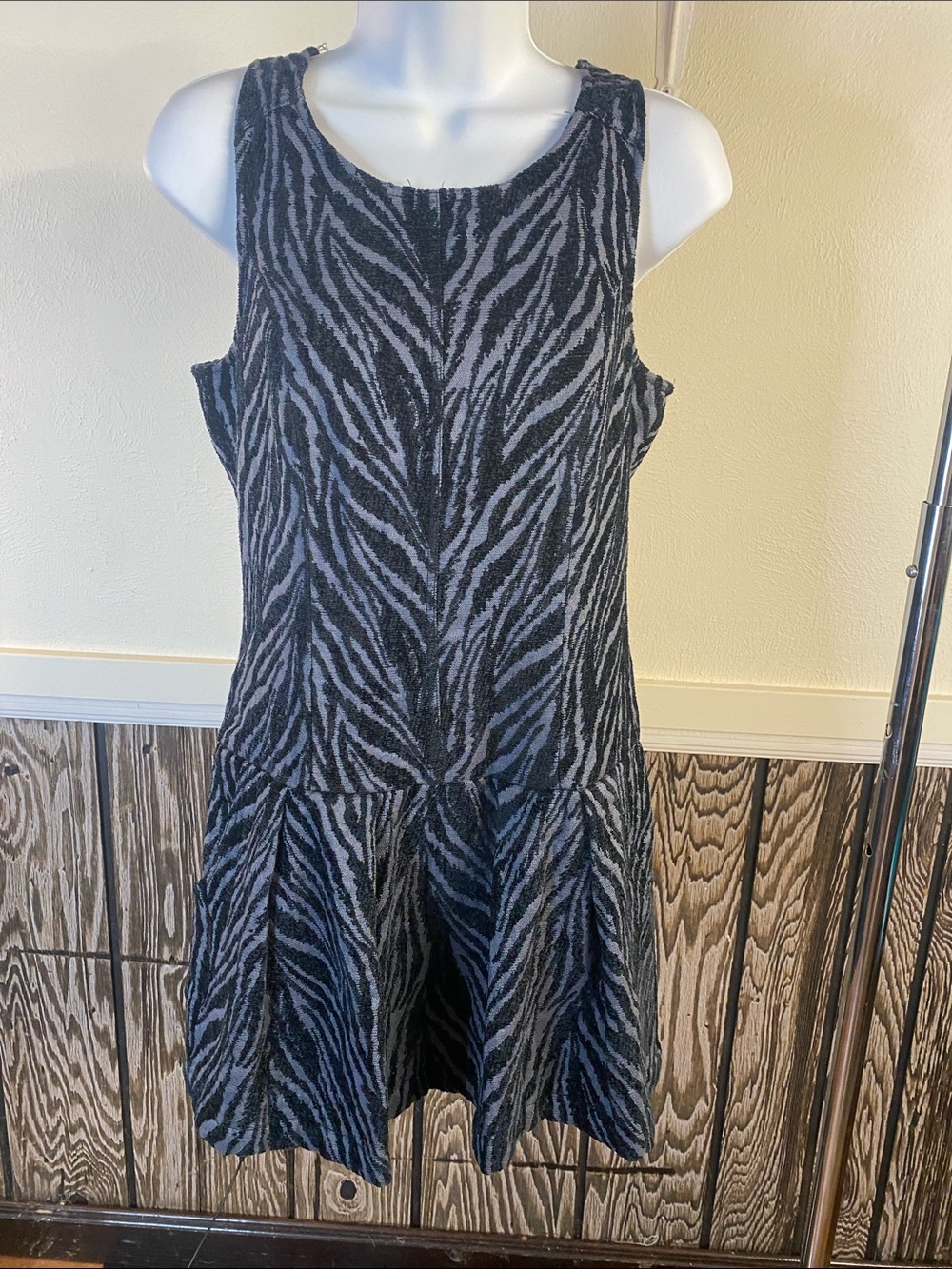 Free People Sleeveless Zebra-Print Mini Dress - Black & Gray
